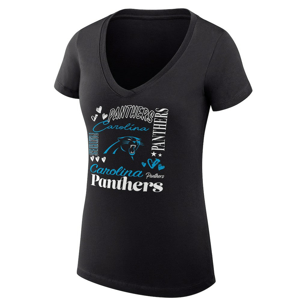 Carolina Panthers G-III 4Her by Carl Banks Women's Super-Slim Fit Lightweight Collage Team V-Neck T-Shirt | NFL Hot