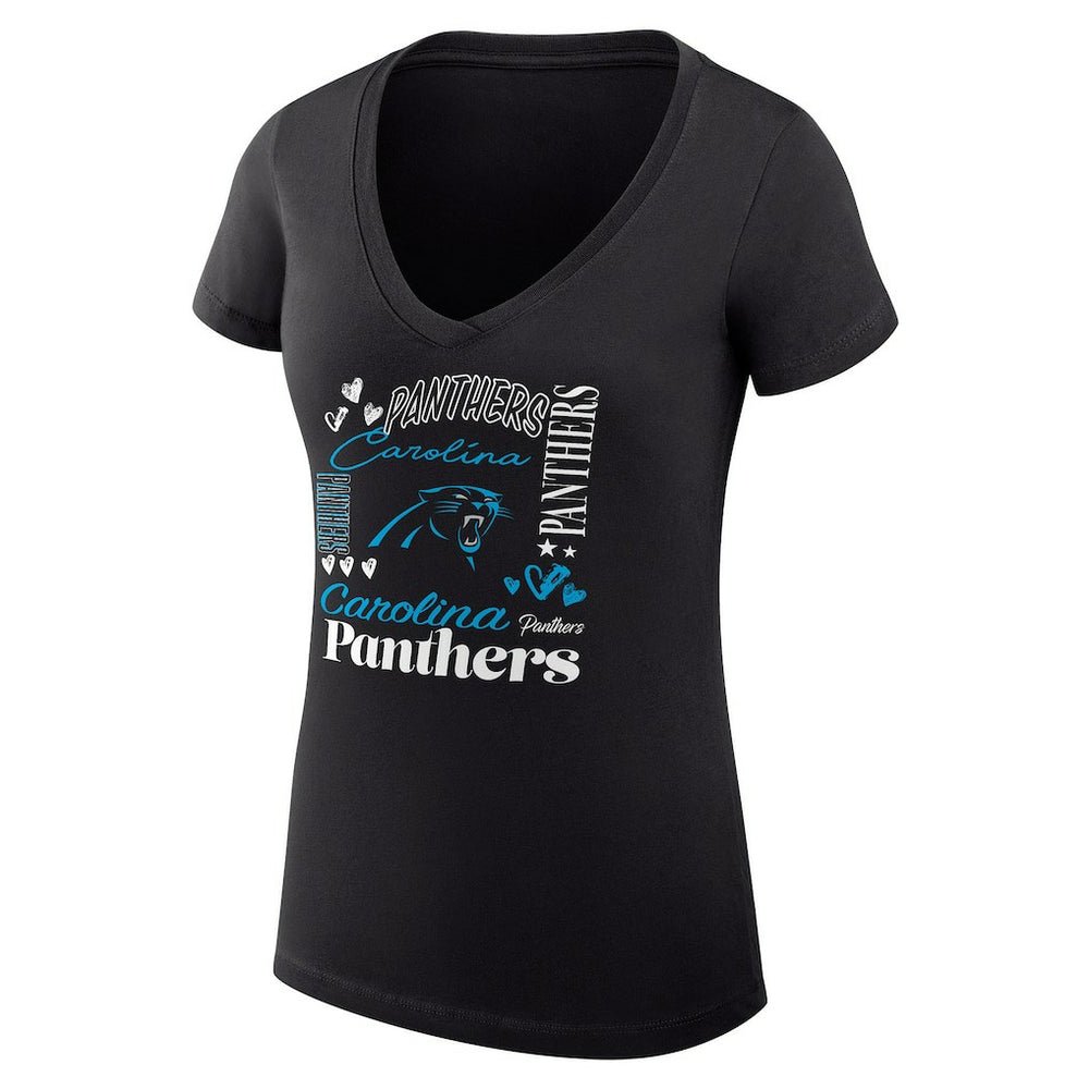 Carolina Panthers G-III 4Her by Carl Banks Women's Super-Slim Fit Lightweight Collage Team V-Neck T-Shirt | NFL Hot