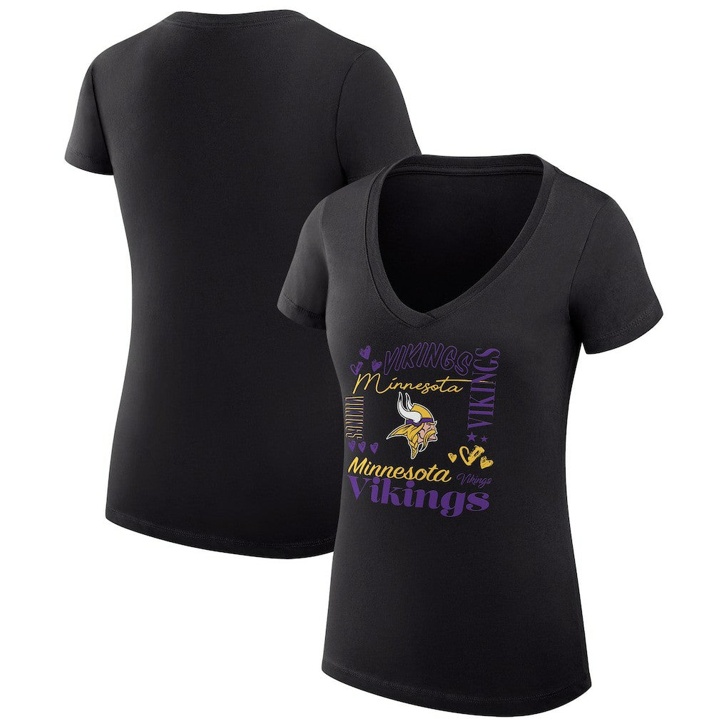 Minnesota Vikings G-III 4Her by Carl Banks Women's Super-Slim Fit Lightweight Collage Team V-Neck T-Shirt | NFL Outlet