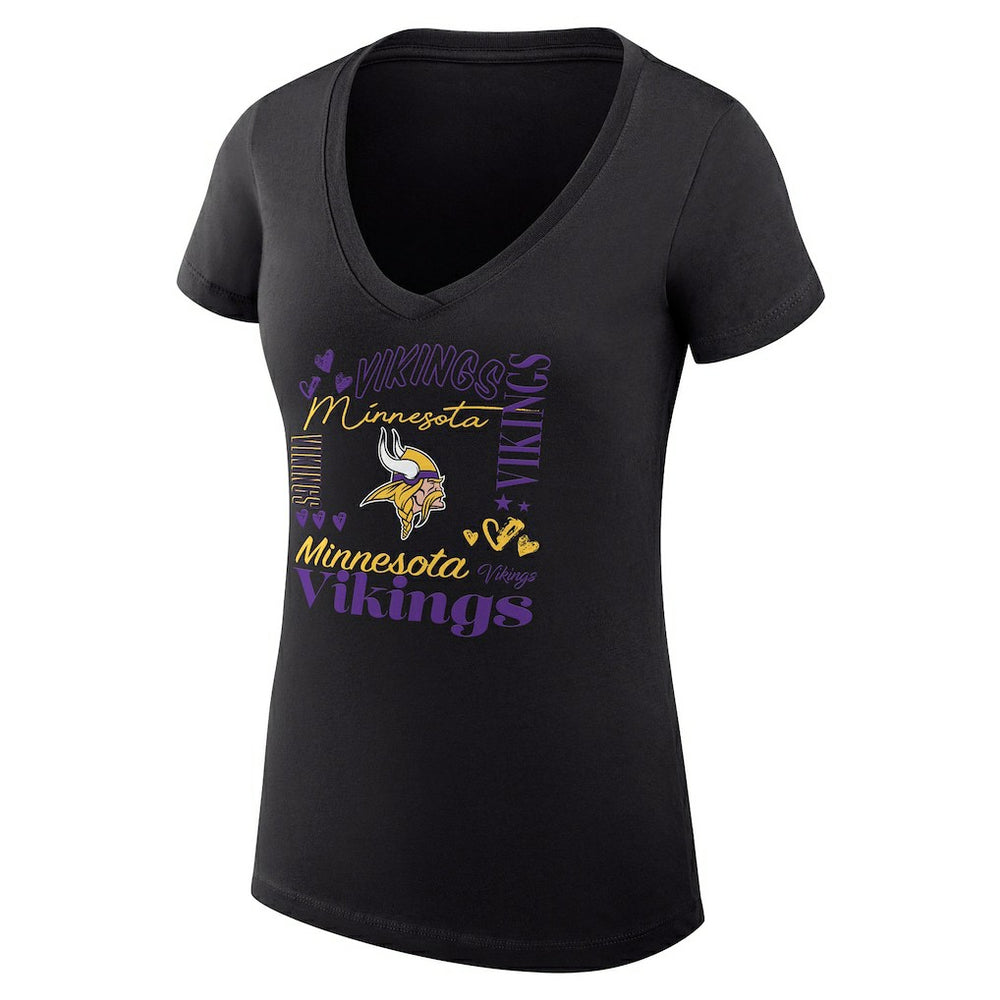 Minnesota Vikings G-III 4Her by Carl Banks Women's Super-Slim Fit Lightweight Collage Team V-Neck T-Shirt | NFL Outlet