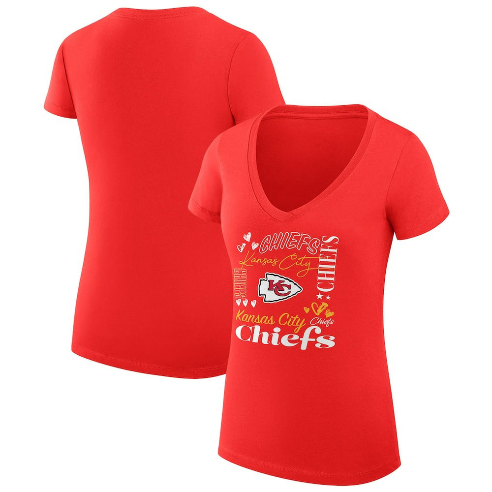 Kansas City Chiefs G-III 4Her by Carl Banks Women's Super-Slim Fit Lightweight Collage Team V-Neck T-Shirt | NFL Discount