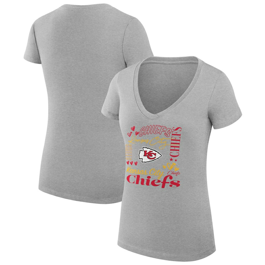 Kansas City Chiefs G-III 4Her by Carl Banks Women's Super-Slim Fit Lightweight Collage Team V-Neck T-Shirt | NFL Outlet