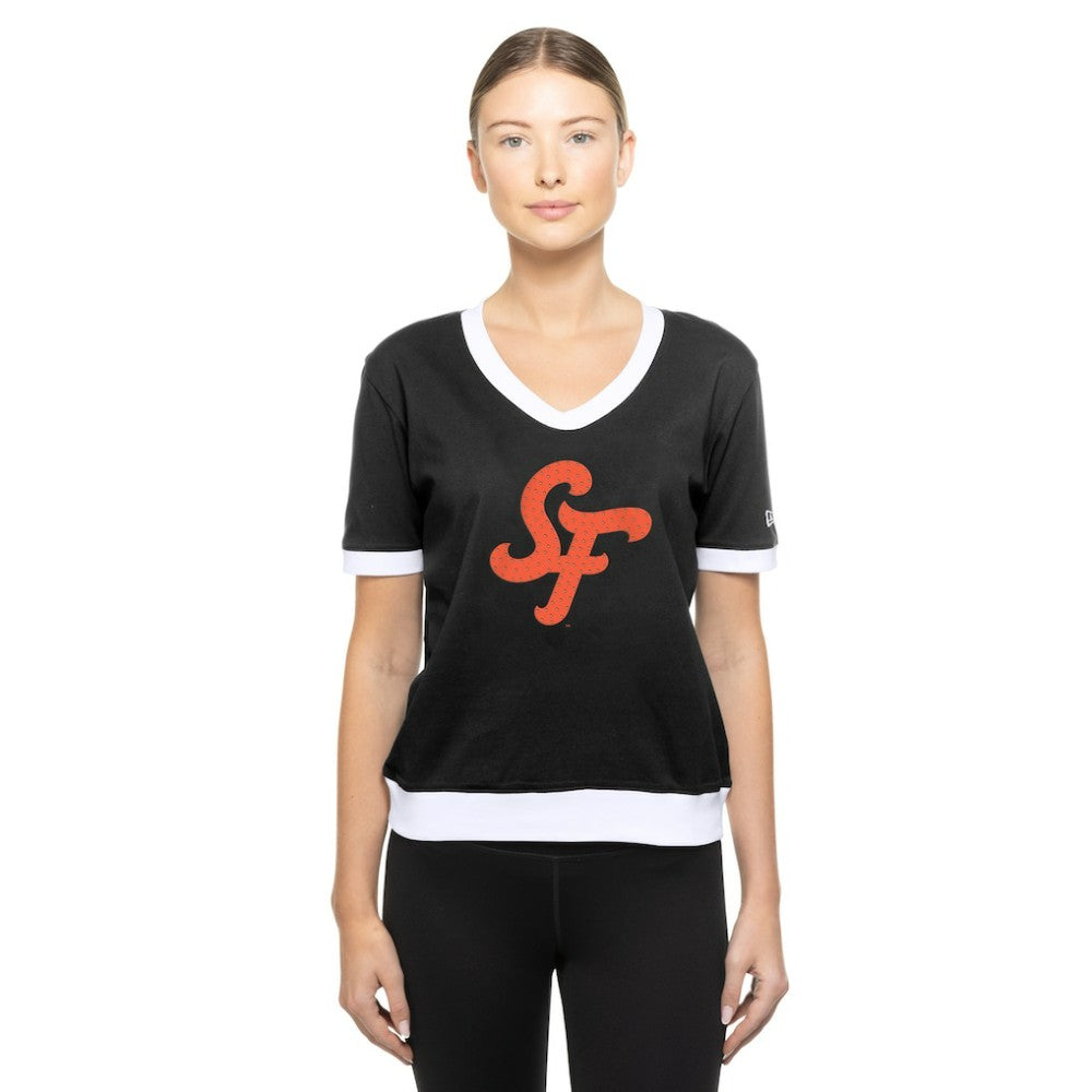 San Francisco Giants New Era Women's 2025 City Connect Rhinestone V-Neck T-Shirt - MLB T-shirts