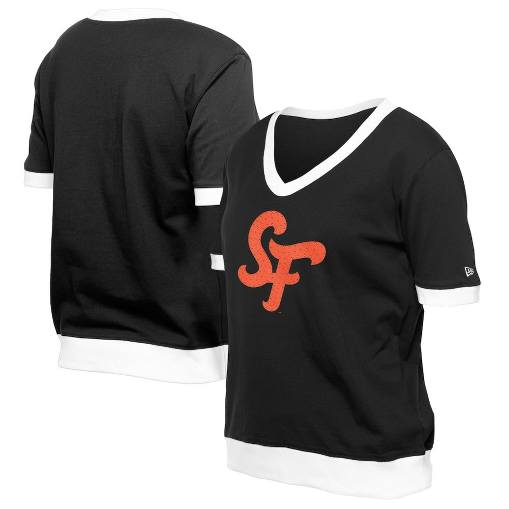 San Francisco Giants New Era Women's 2025 City Connect Rhinestone V-Neck T-Shirt - MLB T-shirts