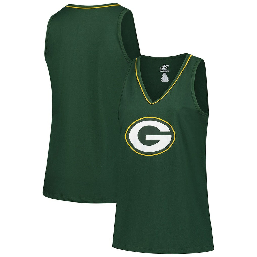 Green Bay Packers Logo Athletic Women's Plus Size Stellar Win V-Neck Tank Top | NFL New