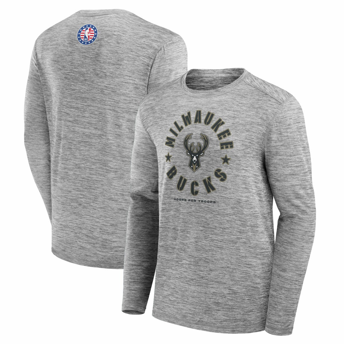 Heather Gray Milwaukee Bucks NBA Hoops for Troops Long Sleeve T-Shirt | NBA