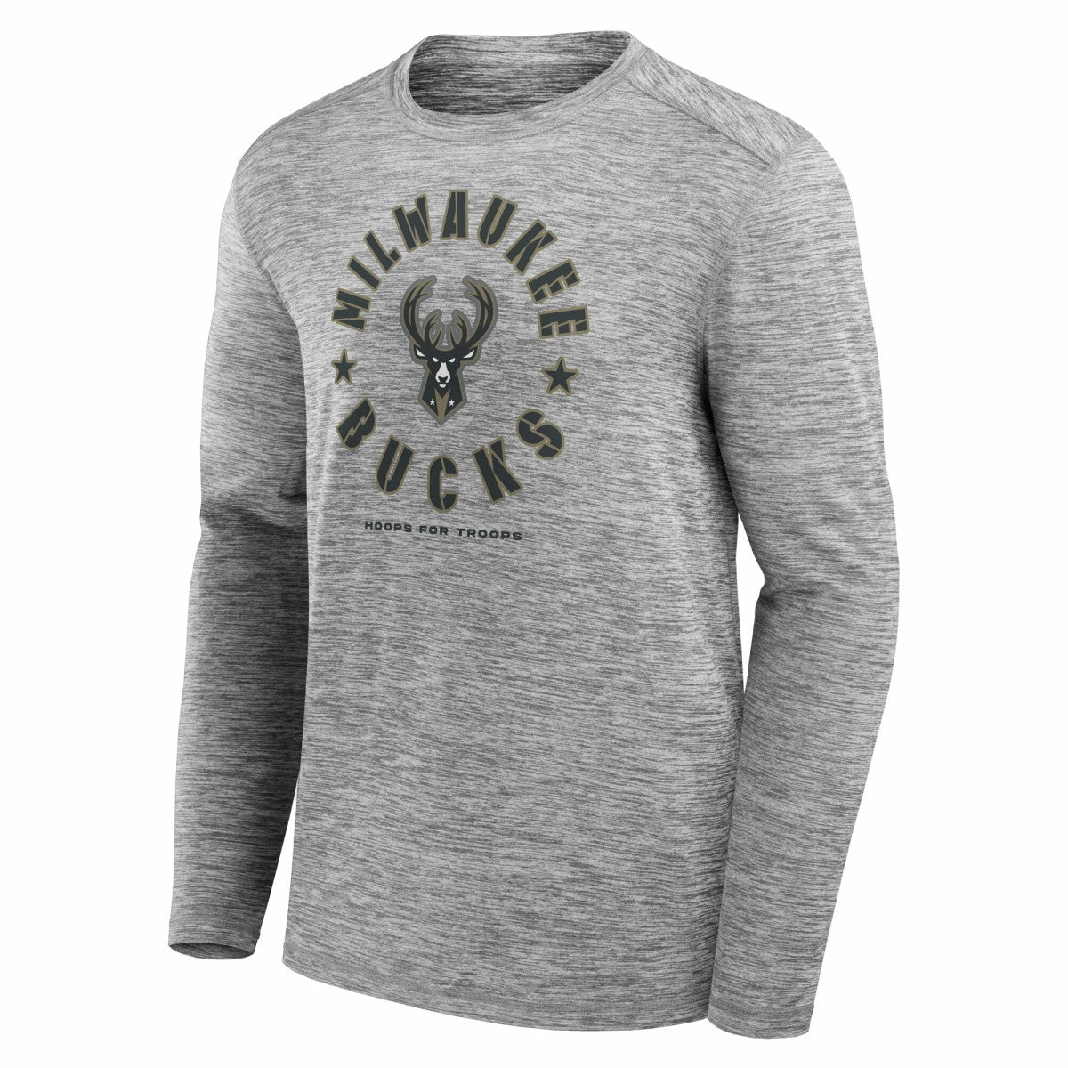 Heather Gray Milwaukee Bucks NBA Hoops for Troops Long Sleeve T-Shirt | NBA