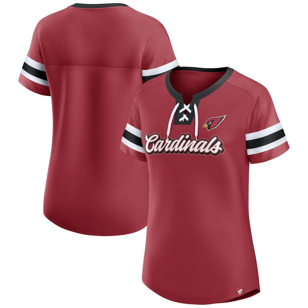 Arizona Cardinals Women's Iconic Bling Athena Lace-Up V-Neck T-Shirt | NFL Near me