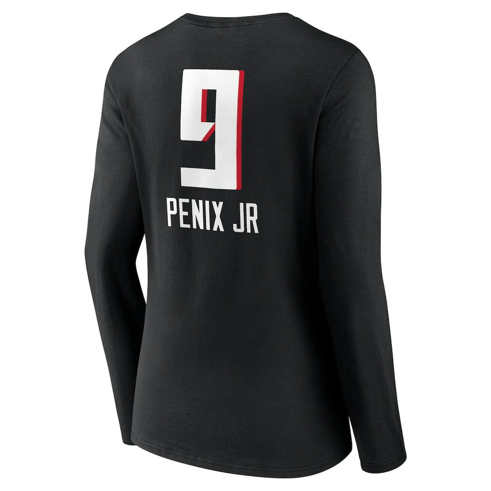 Atlanta Falcons Michael Penix Jr.  Women's Name & Number Team Wordmark Long Sleeve V-Neck T-Shirt | NFL Sale