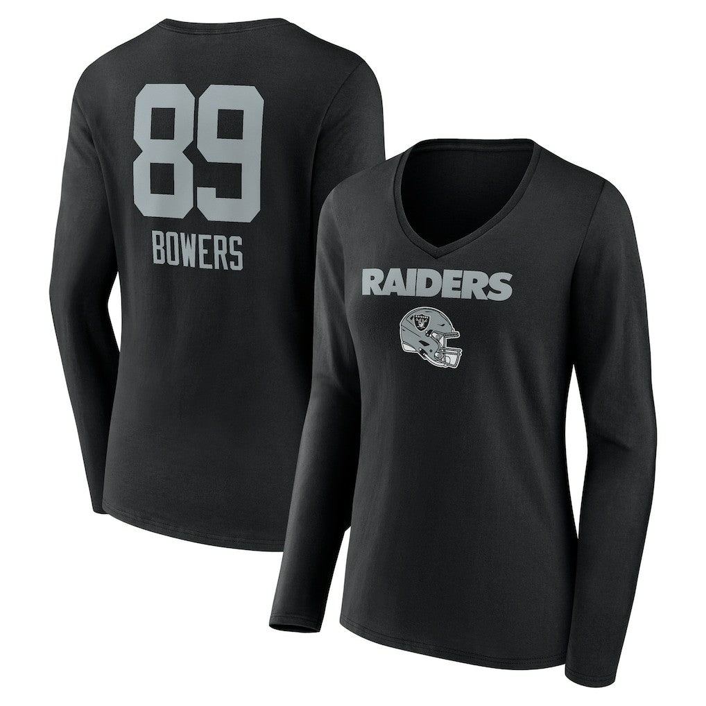 Las Vegas Raiders Brock Bowers  Women's Name & Number Team Wordmark Long Sleeve V-Neck T-Shirt | NFL Sale