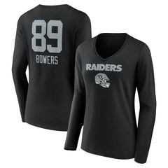 Las Vegas Raiders Brock Bowers  Women's Name & Number Team Wordmark Long Sleeve V-Neck T-Shirt | NFL Sale