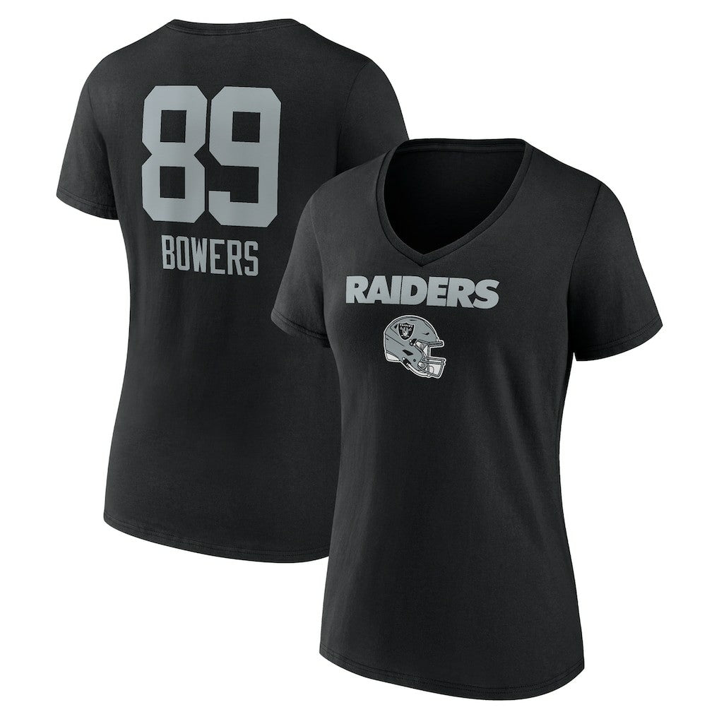 Las Vegas Raiders Brock Bowers  Women's Name & Number Team Wordmark V-Neck T-Shirt | NFL Sale