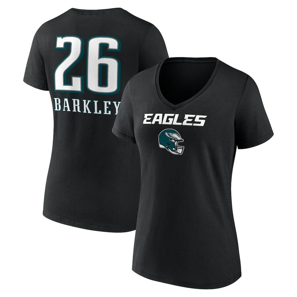 Philadelphia Eagles Saquon Barkley  Women's Name & Number Team Wordmark V-Neck T-Shirt | NFL Outlet