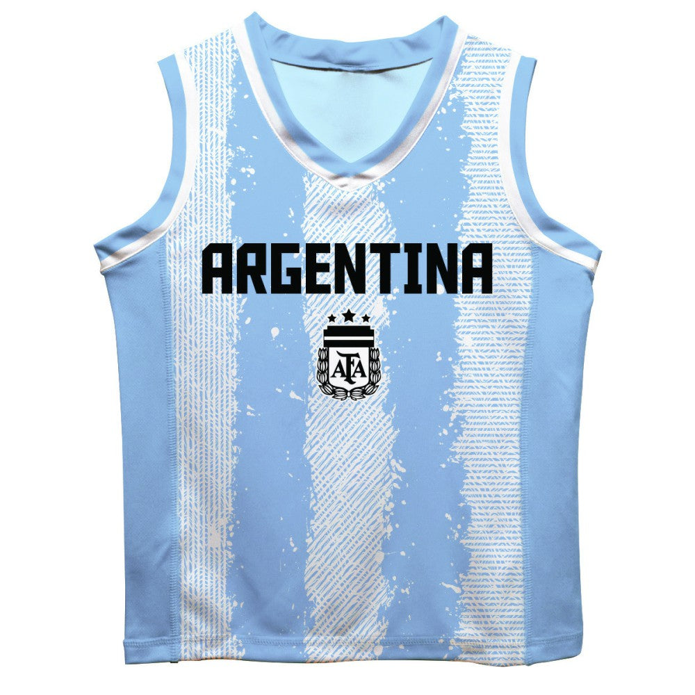Lionel Messi Argentina National Team Vive La Fete Toddler Painted Stripes Basketball Jersey for sale - Light Blue