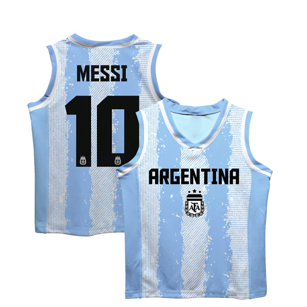 Lionel Messi Argentina National Team Vive La Fete Youth Painted Stripes Basketball Jersey