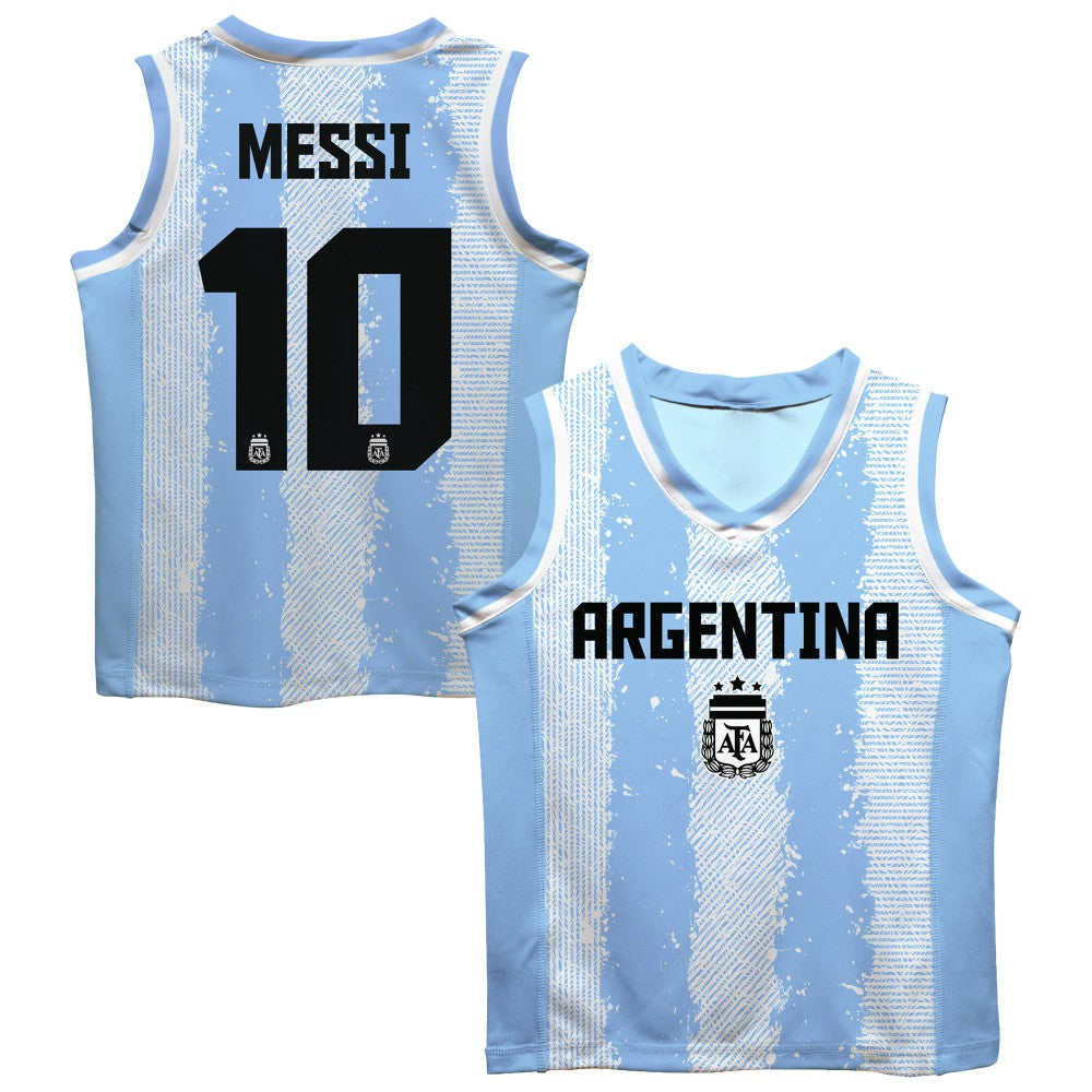 Lionel Messi Argentina National Team Vive La Fete  Mesh Basketball Jersey for sale - Light Blue
