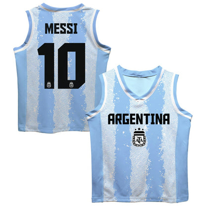 Lionel Messi Argentina National Team Vive La Fete  Mesh Basketball Jersey for sale - Light Blue