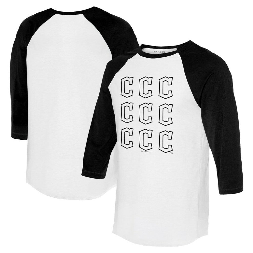 Cleveland Guardians Tiny Turnip Women's Logo Grid 3/4 Sleeve Raglan T-Shirt - MLB T-shirts