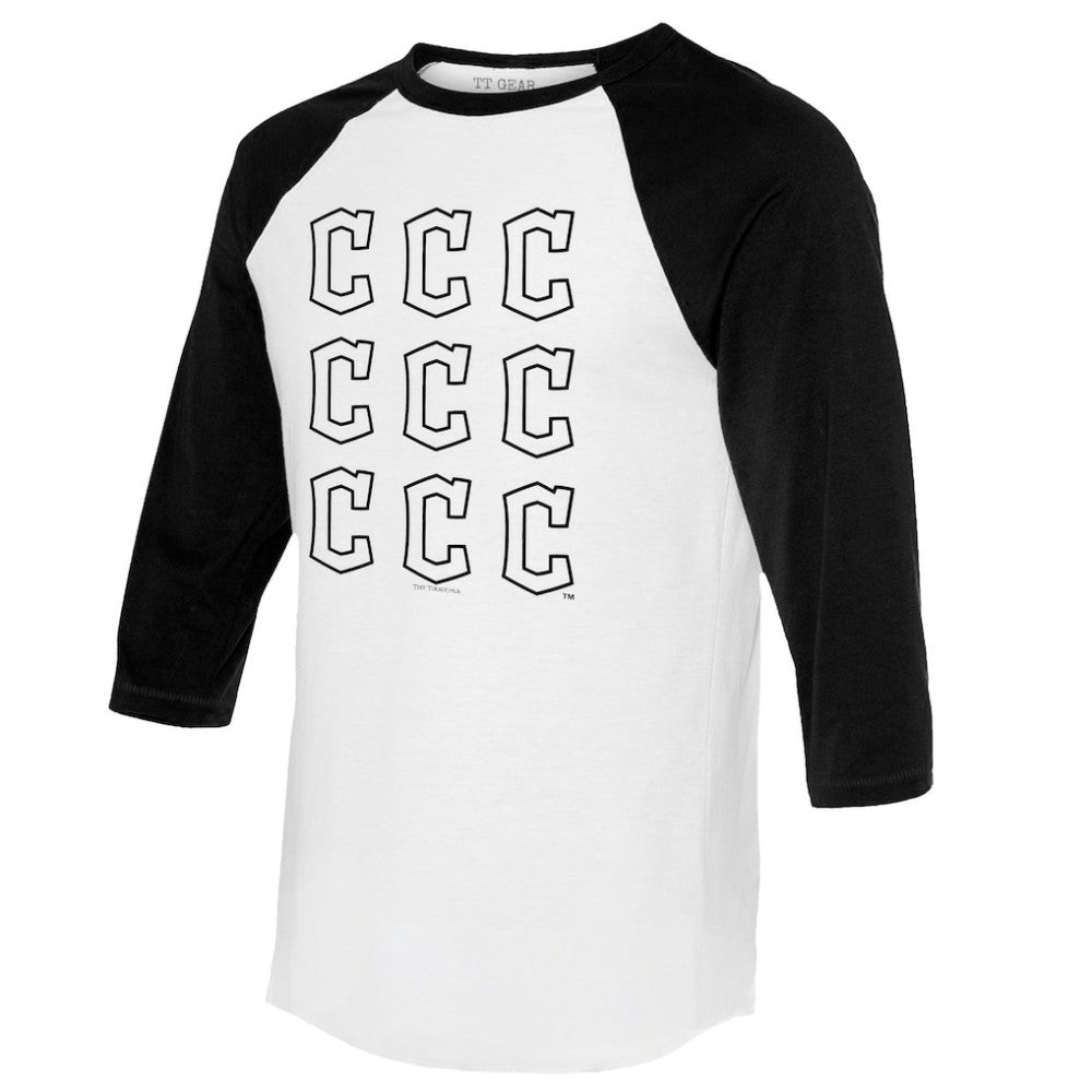 Cleveland Guardians Tiny Turnip Women's Logo Grid 3/4 Sleeve Raglan T-Shirt - MLB T-shirts