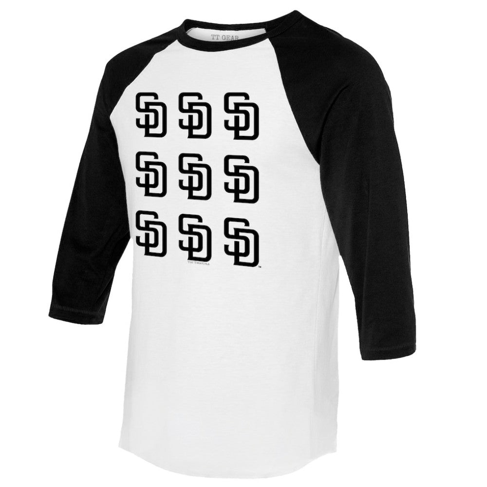 San Diego Padres Tiny Turnip Women's Logo Grid 3/4 Sleeve Raglan T-Shirt - MLB T-shirts