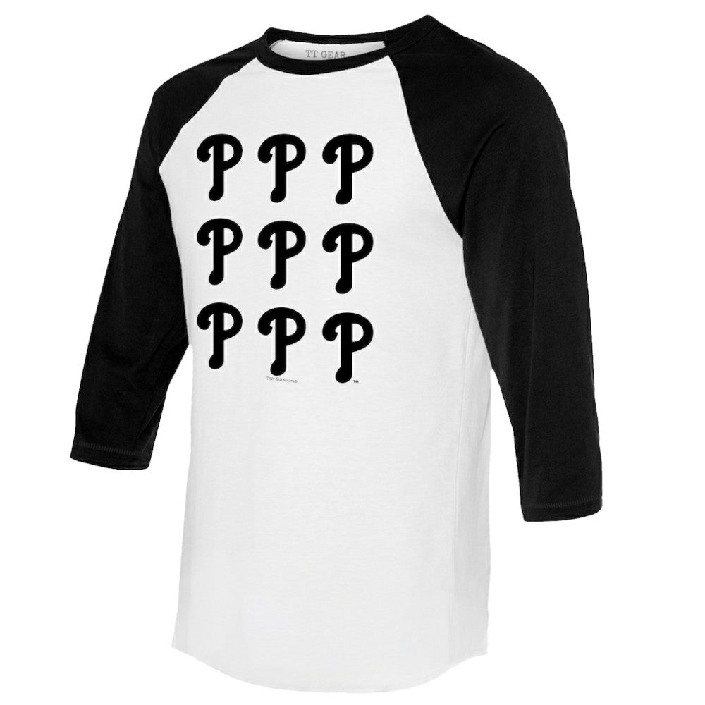 Philadelphia Phillies Tiny Turnip Women's Logo Grid 3/4 Sleeve Raglan T-Shirt - MLB T-shirts