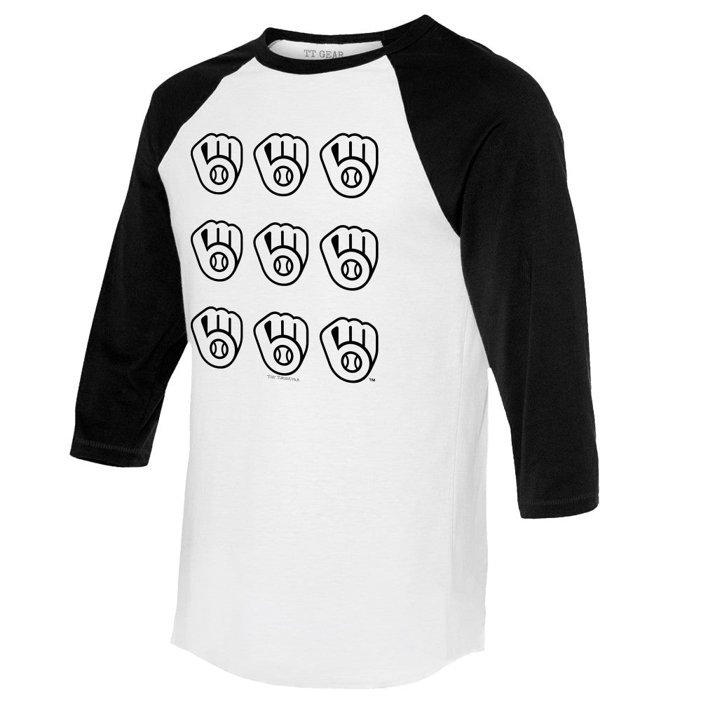 Milwaukee Brewers Tiny Turnip Women's Logo Grid 3/4 Sleeve Raglan T-Shirt - MLB T-shirts