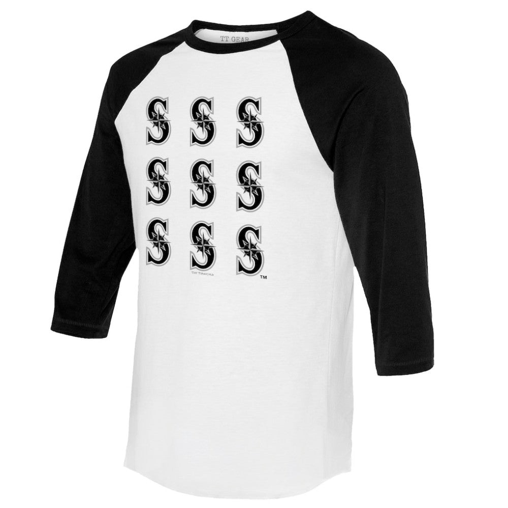 Seattle Mariners Tiny Turnip Women's Logo Grid 3/4 Sleeve Raglan T-Shirt - MLB T-shirts