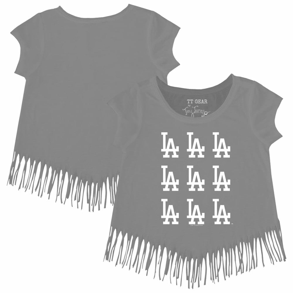 Los Angeles Dodgers Tiny Turnip Girls Youth Logo Grid Fringe T-Shirt - MLB T-shirts