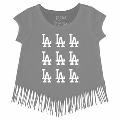 Los Angeles Dodgers Tiny Turnip Girls Youth Logo Grid Fringe T-Shirt - MLB T-shirts