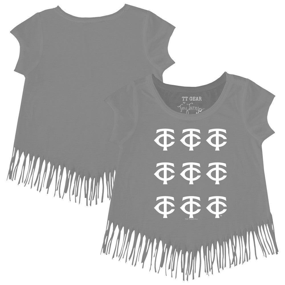 Minnesota Twins Tiny Turnip Girls Youth Logo Grid Fringe T-Shirt - MLB T-shirts