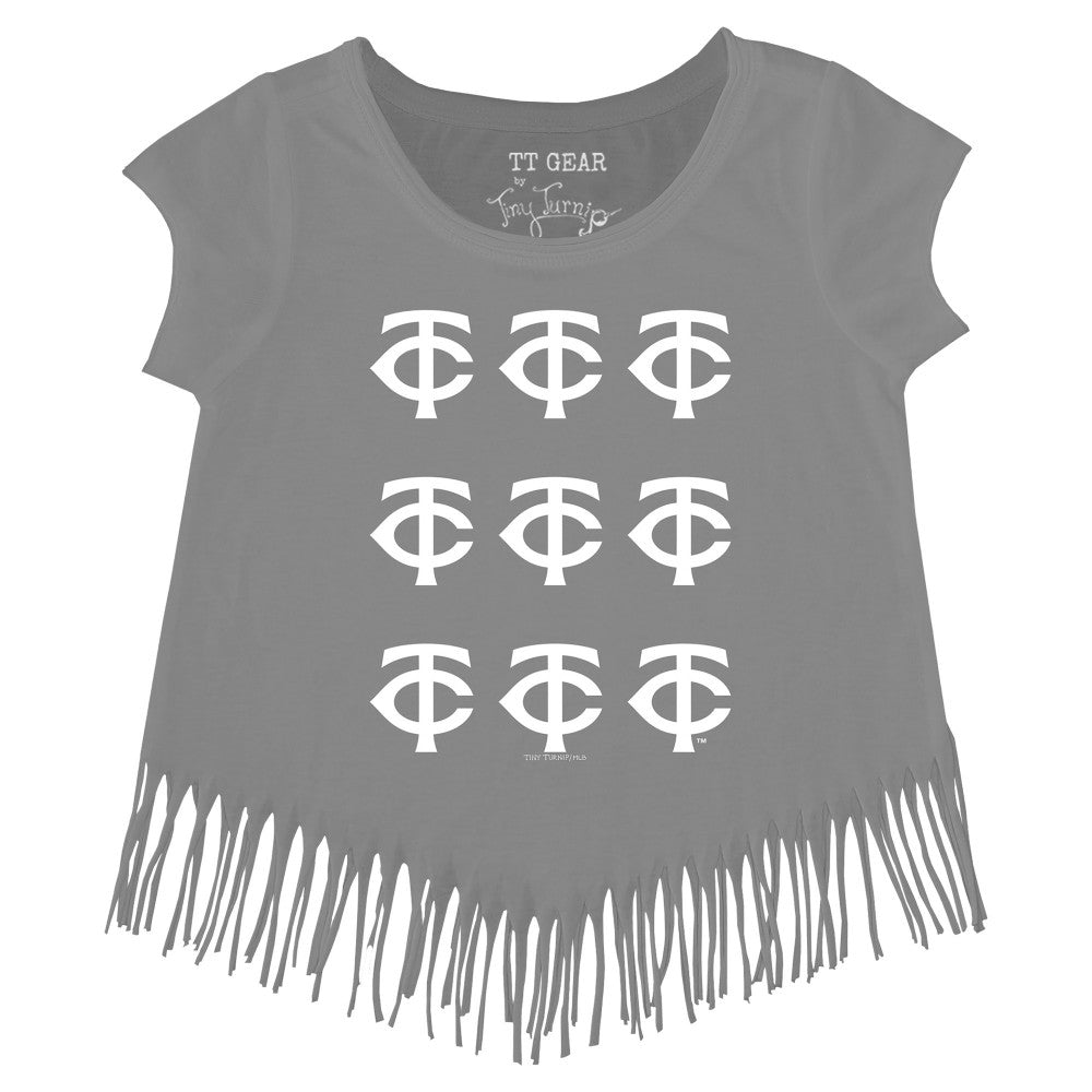 Minnesota Twins Tiny Turnip Girls Youth Logo Grid Fringe T-Shirt - MLB T-shirts
