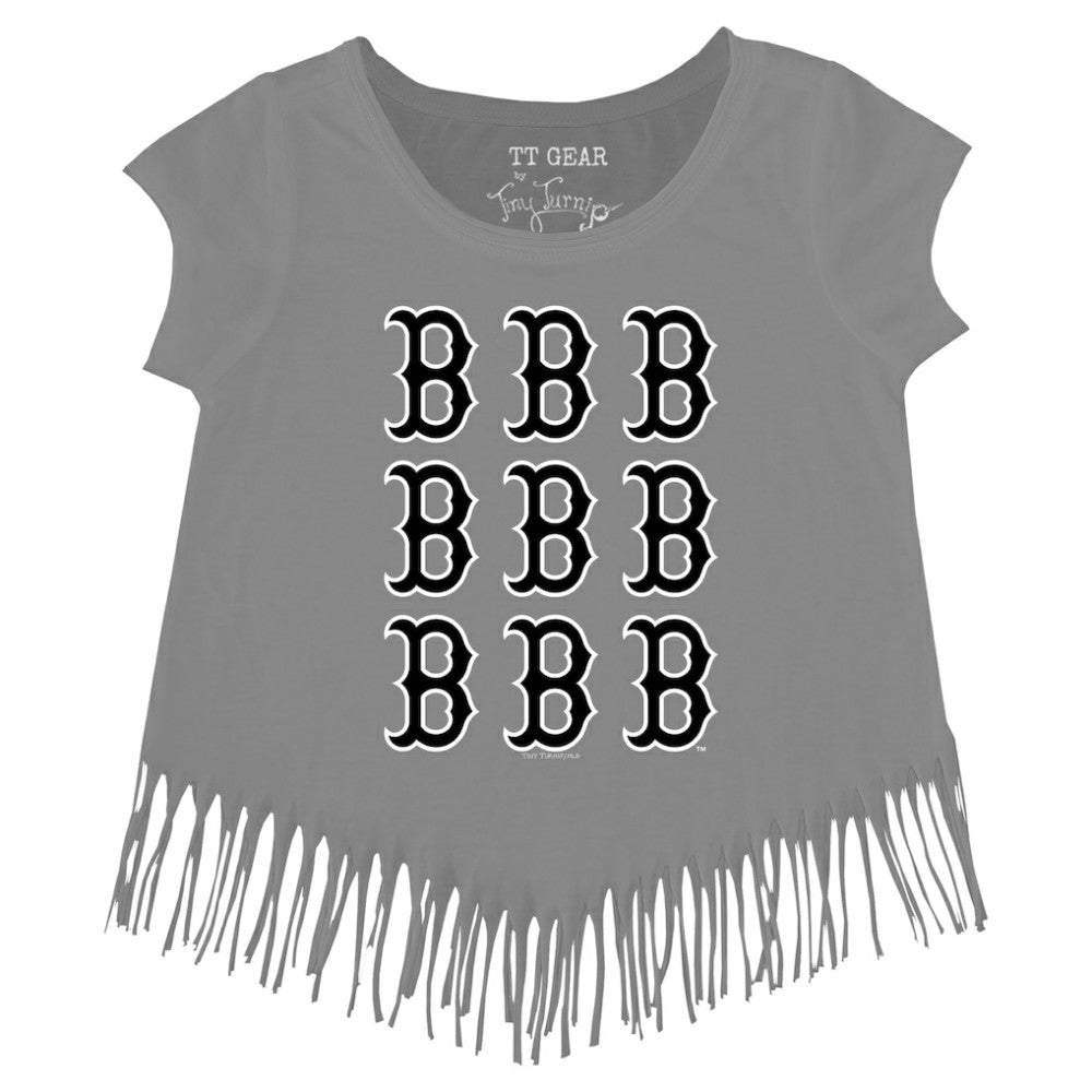 Boston Red Sox Tiny Turnip Girls Youth Logo Grid Fringe T-Shirt - MLB T-shirts