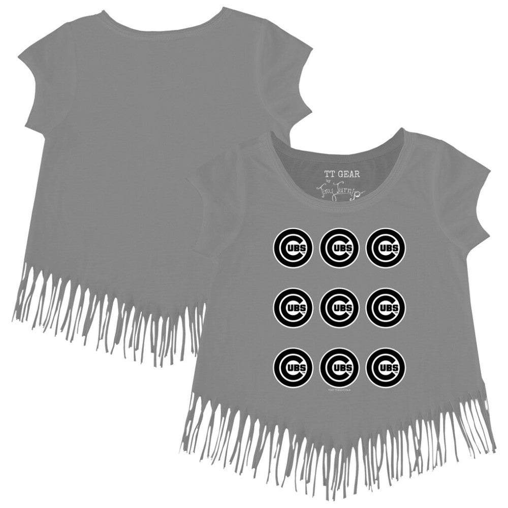 Chicago Cubs Tiny Turnip Girls Youth Logo Grid Fringe T-Shirt - MLB T-shirts