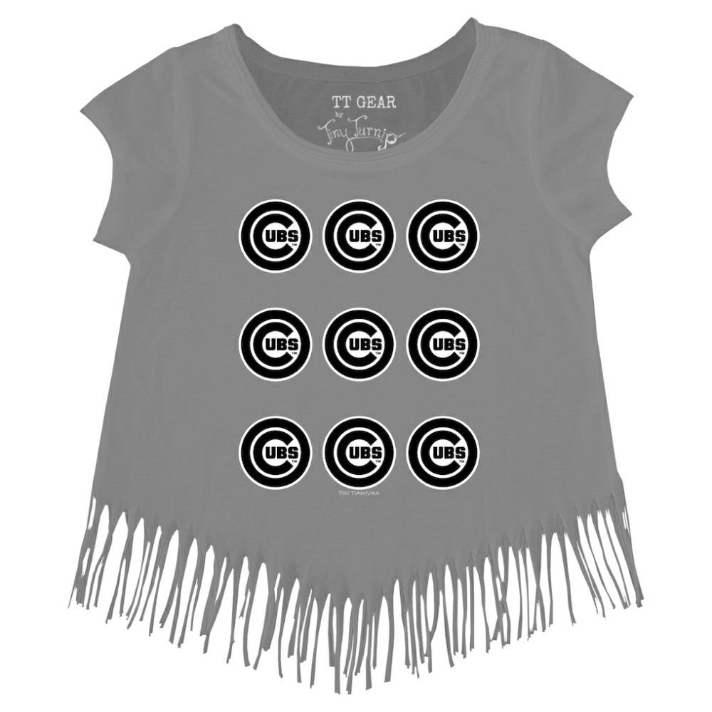 Chicago Cubs Tiny Turnip Girls Youth Logo Grid Fringe T-Shirt - MLB T-shirts