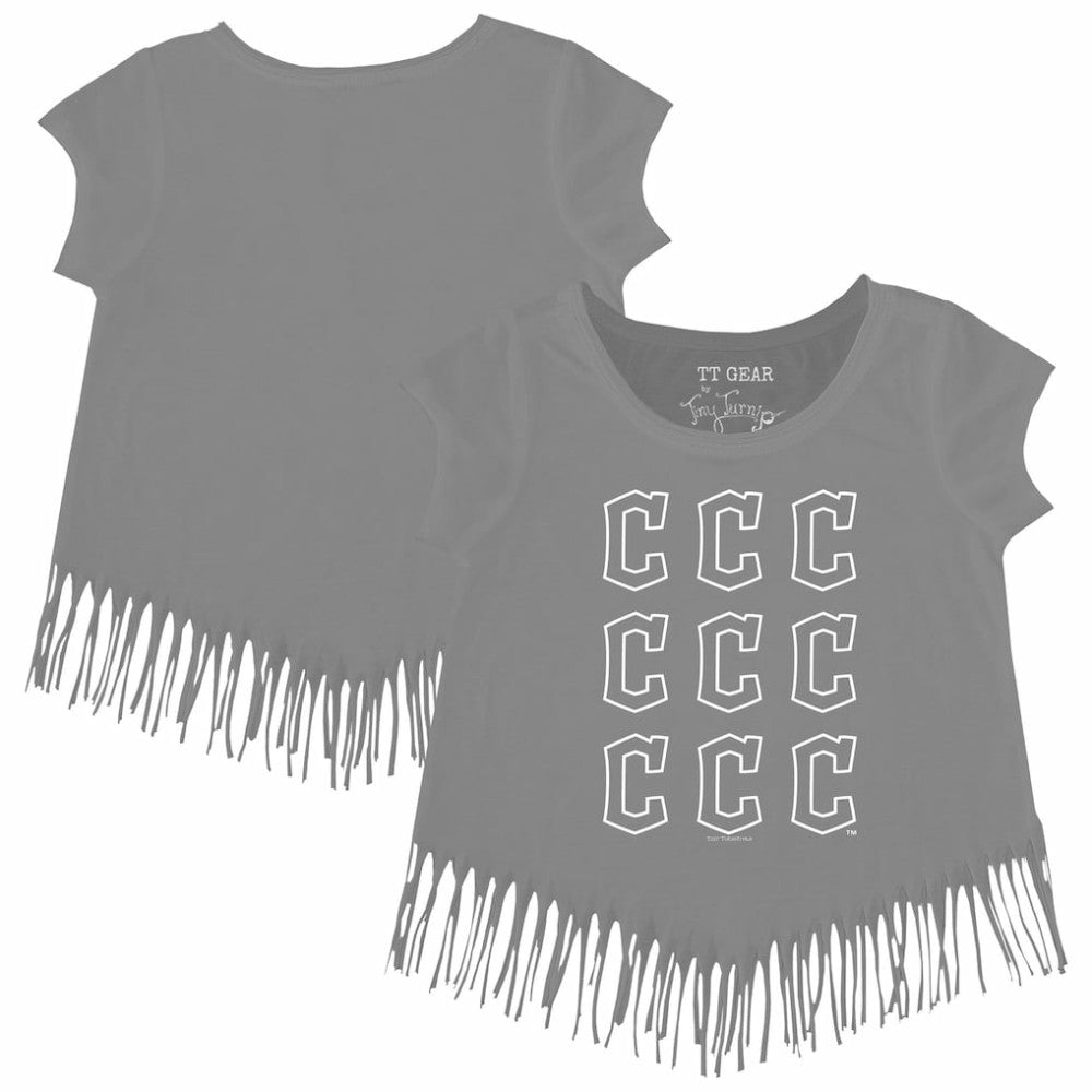 Cleveland Guardians Tiny Turnip Girls Youth Logo Grid Fringe T-Shirt - MLB T-shirts