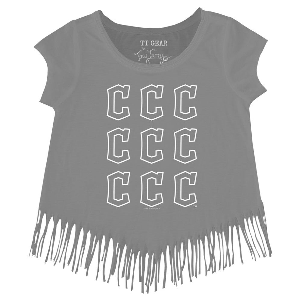 Cleveland Guardians Tiny Turnip Girls Youth Logo Grid Fringe T-Shirt - MLB T-shirts