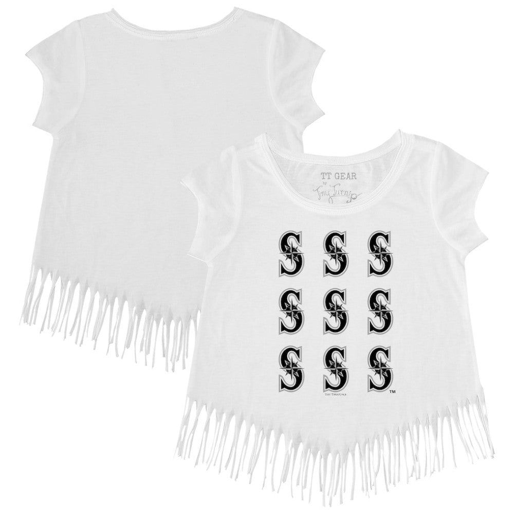 Seattle Mariners Tiny Turnip Girls Youth Logo Grid Fringe T-Shirt - MLB T-shirts