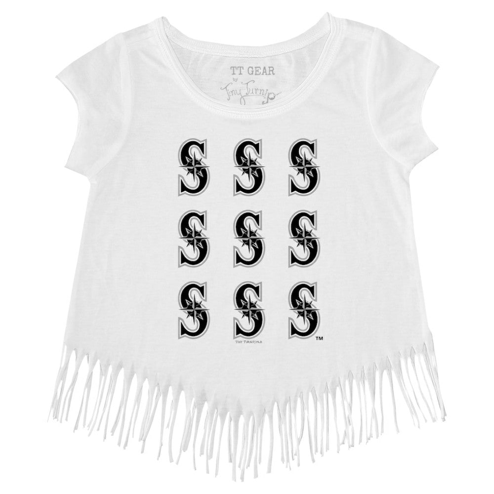 Seattle Mariners Tiny Turnip Girls Youth Logo Grid Fringe T-Shirt - MLB T-shirts