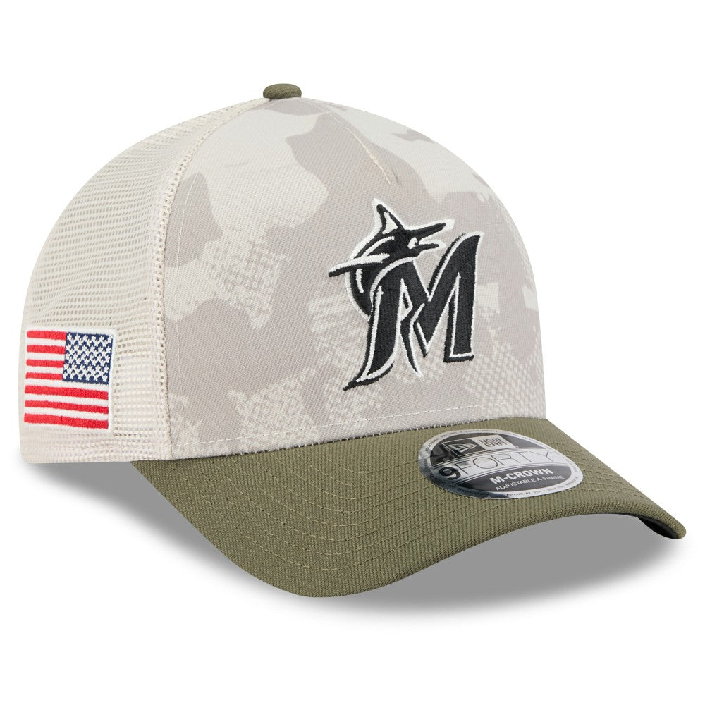 Miami Marlins New Era 2025 Armed Forces Day 9FORTY M-Crown A-Frame Adjustable Hat - MLB Hats