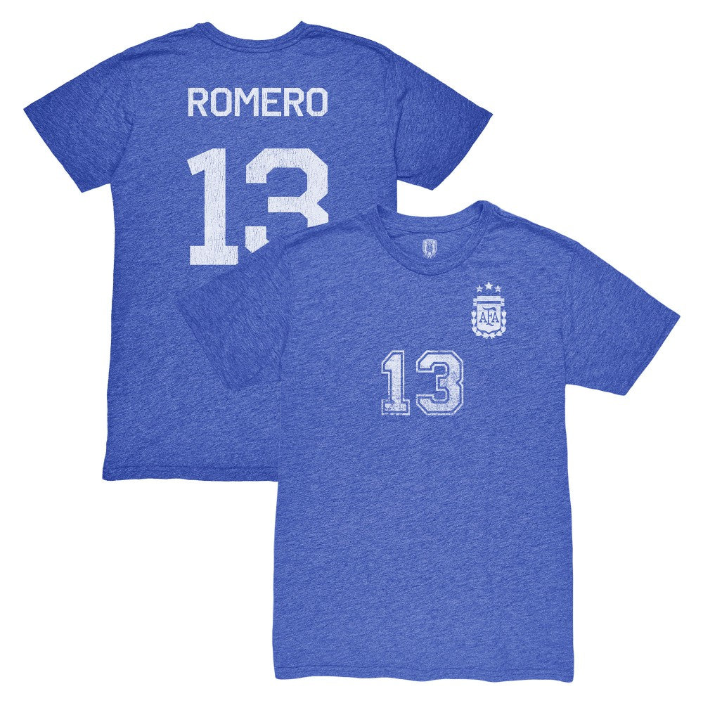 Cristian Romero Argentina National Team 1863FC Player Vintage Tri-Blend T-Shirt