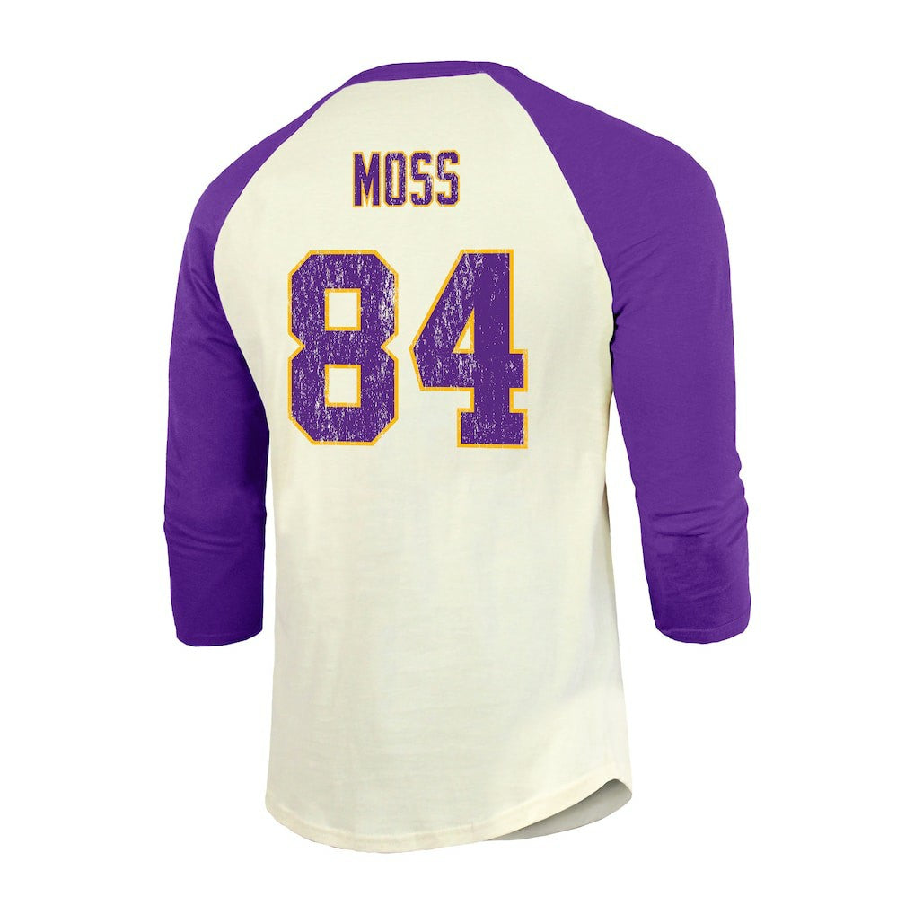 Minnesota Vikings Randy Moss  Majestic Threads Retired Player Name & Number 3/4 Raglan Sleeve T-Shirt  | NFL Discount