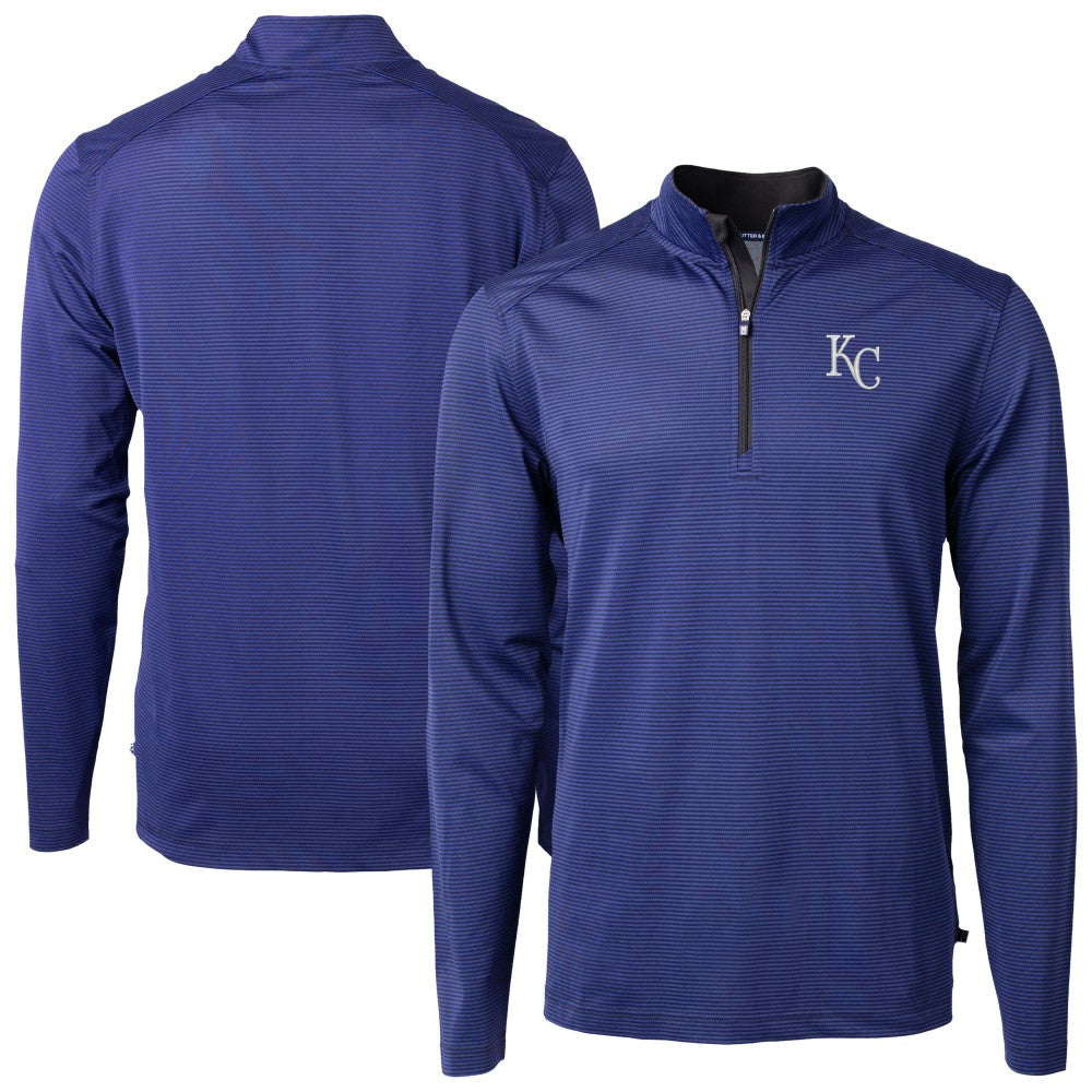 Kansas City Royals Cutter & Buck Big & Tall Virtue Eco Pique Micro Stripe Recycled Quarter-Zip Pullover Top - MLB Pullover