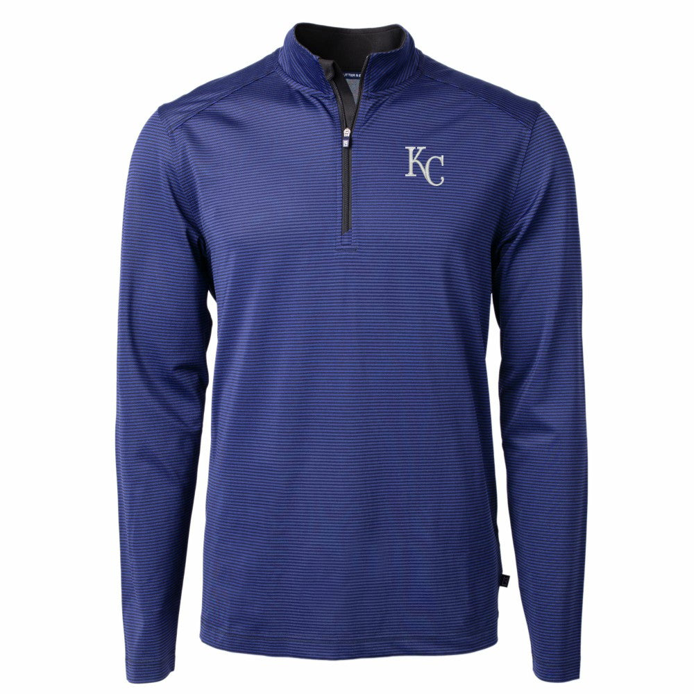 Kansas City Royals Cutter & Buck Big & Tall Virtue Eco Pique Micro Stripe Recycled Quarter-Zip Pullover Top - MLB Pullover