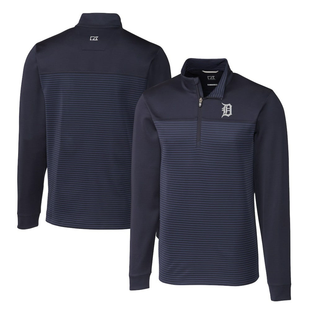 Detroit Tigers Cutter & Buck Big & Tall Traverse Stripe Stretch DryTec Quarter-Zip Top - MLB Tops