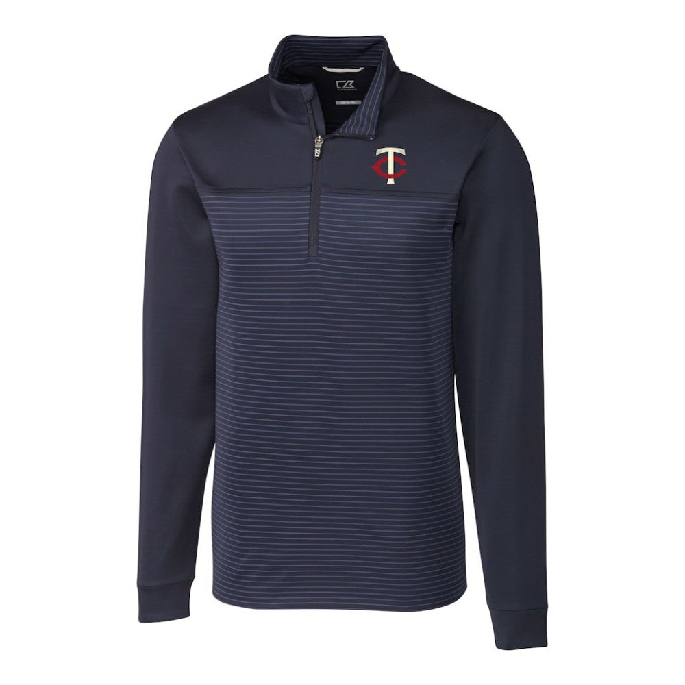 Minnesota Twins Cutter & Buck Big & Tall Traverse Stripe Stretch DryTec Quarter-Zip Top - MLB Tops