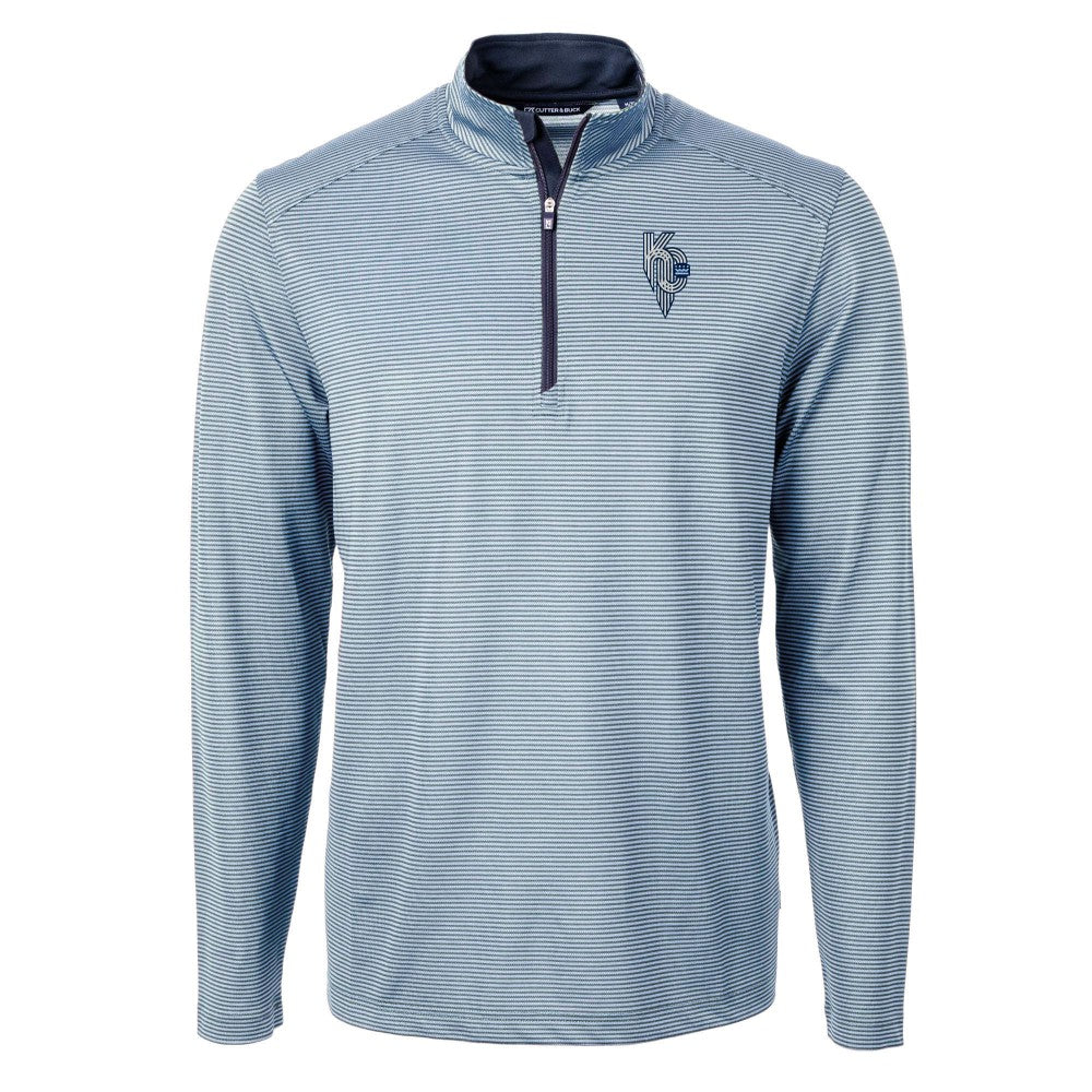 Kansas City Royals Cutter & Buck Virtue Eco Pique Micro Stripe Recycled Quarter-Zip Pullover Top - MLB Pullover