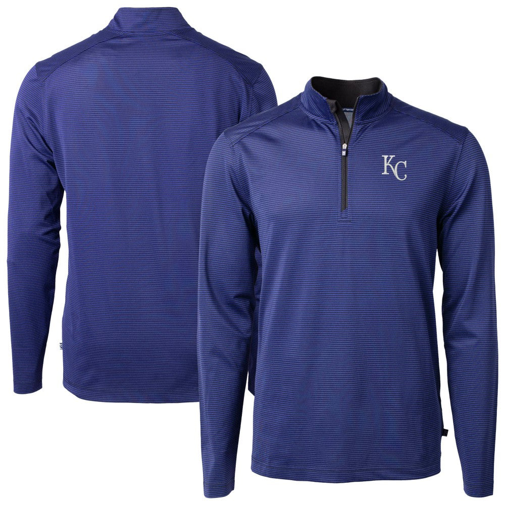 Kansas City Royals Cutter & Buck Virtue Eco Pique Micro Stripe Recycled Quarter-Zip Pullover Top - MLB Pullover