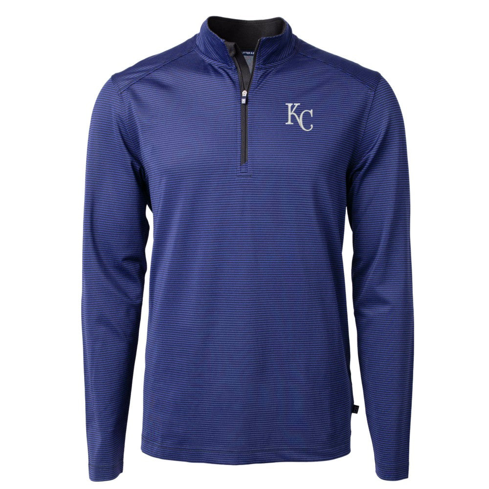 Kansas City Royals Cutter & Buck Virtue Eco Pique Micro Stripe Recycled Quarter-Zip Pullover Top - MLB Pullover