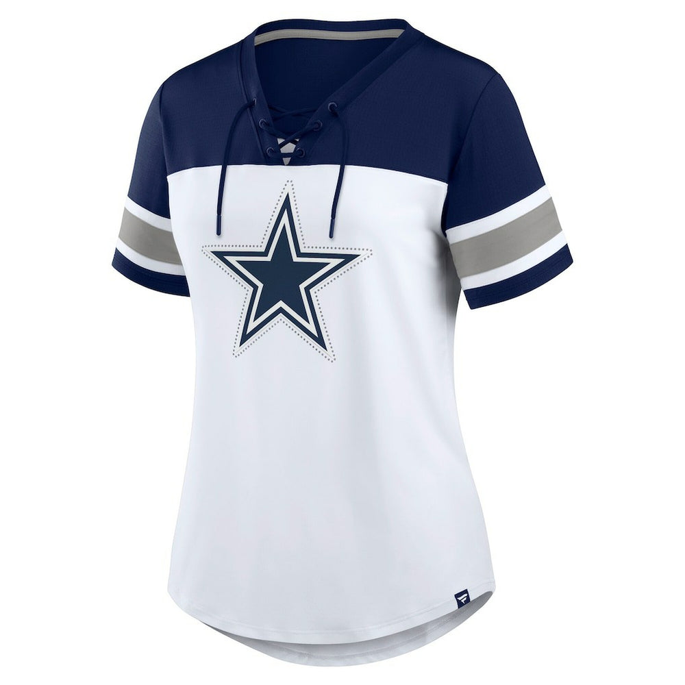 Dallas Cowboys Women's Athena Rhinestone Lace-Up V-Neck T-Shirt | NFL Discount