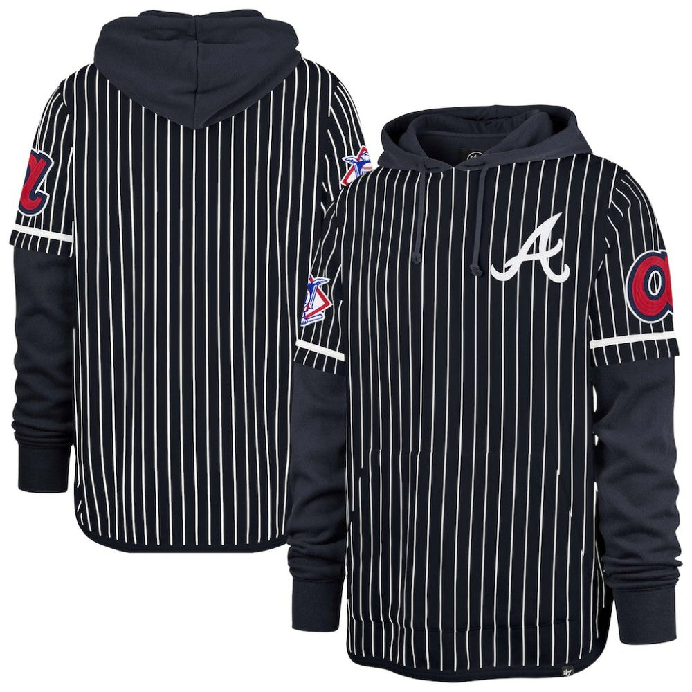 Atlanta Braves '47 Pinstripe Double Header Pullover Hoodie - MLB Hoodies